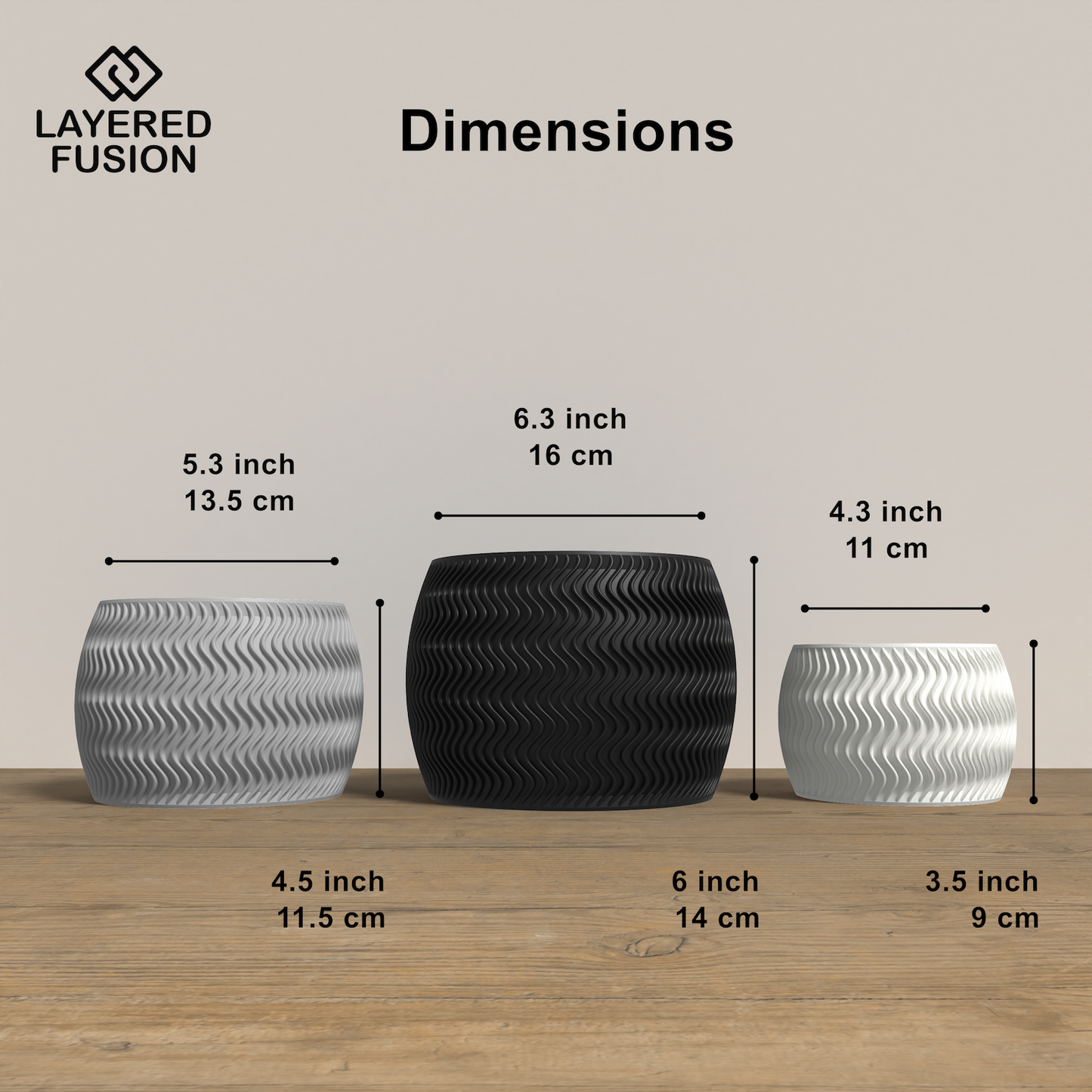 ARCUS Planter Collection - Dimensions Rounded Planter. Buy at www.layeredfusion.com.