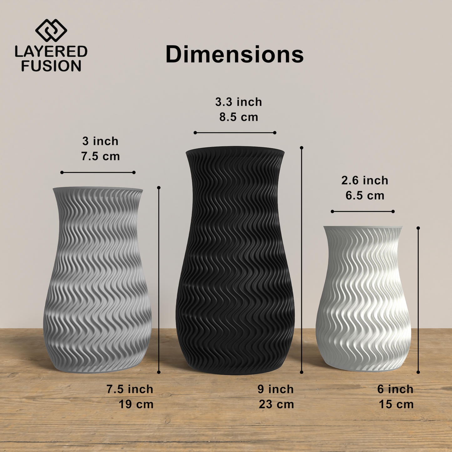 ARCUS Vase Collection - Dimensions Rounded Vase. Buy at www.layeredfusion.com.