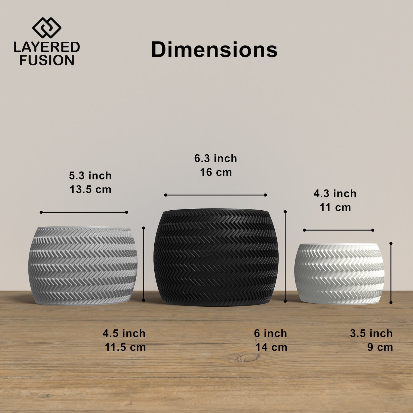FRACTI Planter Collection - Dimensions Rounded Planter. Buy at www.layeredfusion.com.