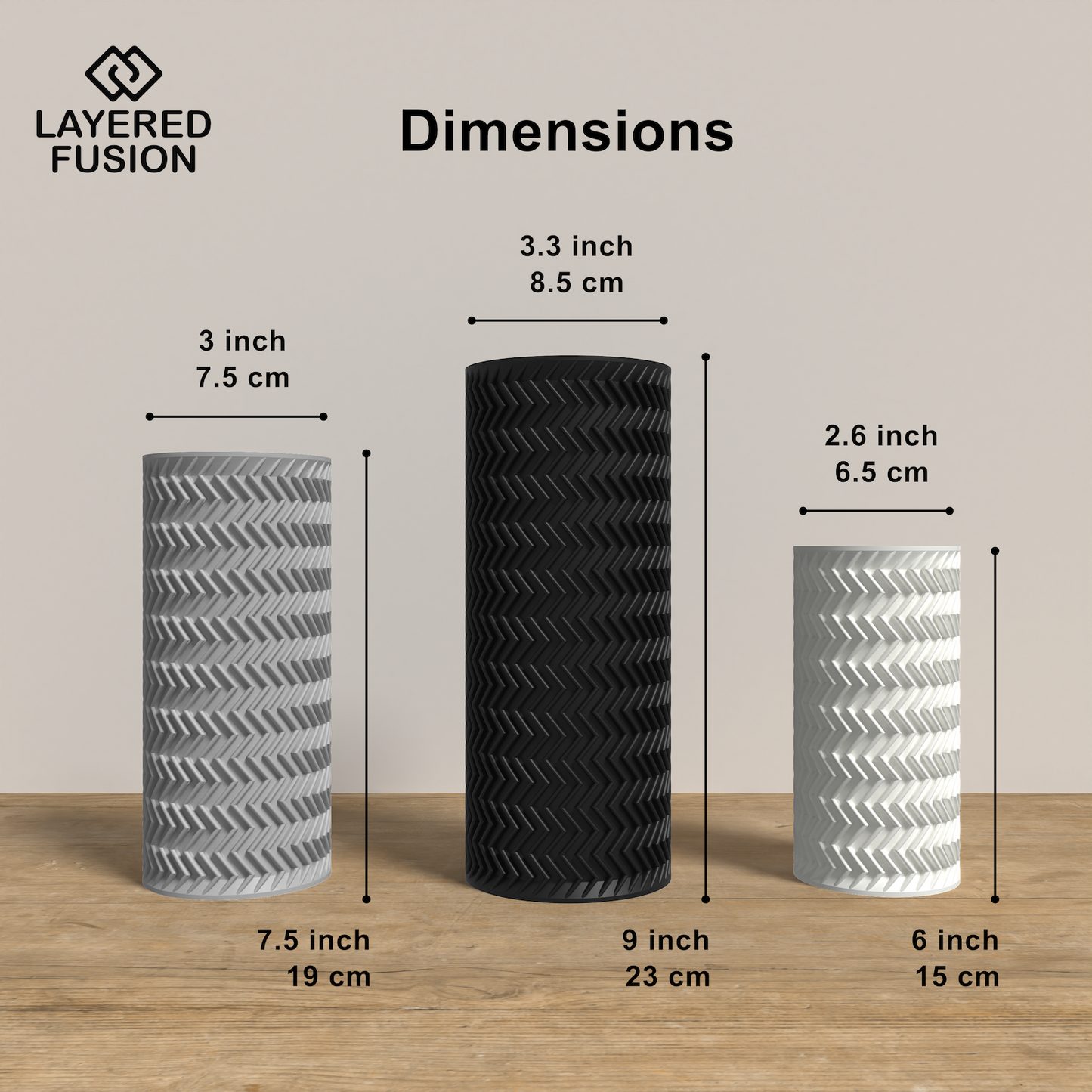 FRACTI Vase Collection - Dimensions Cylinder Vase. Buy at www.layeredfusion.com.