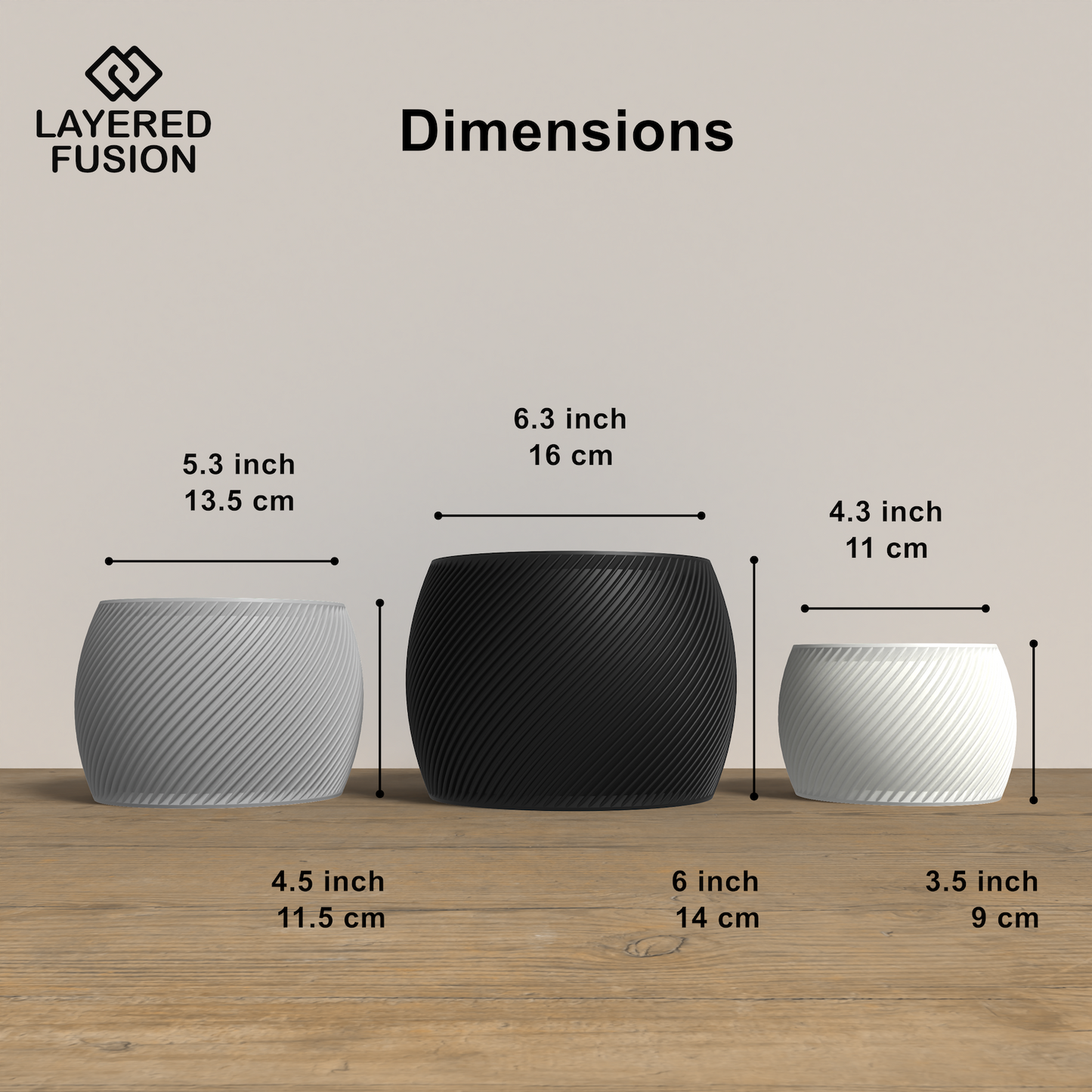 RETORTA Planter Collection - Dimensions Rounded Planter. Buy at www.layeredfusion.com.