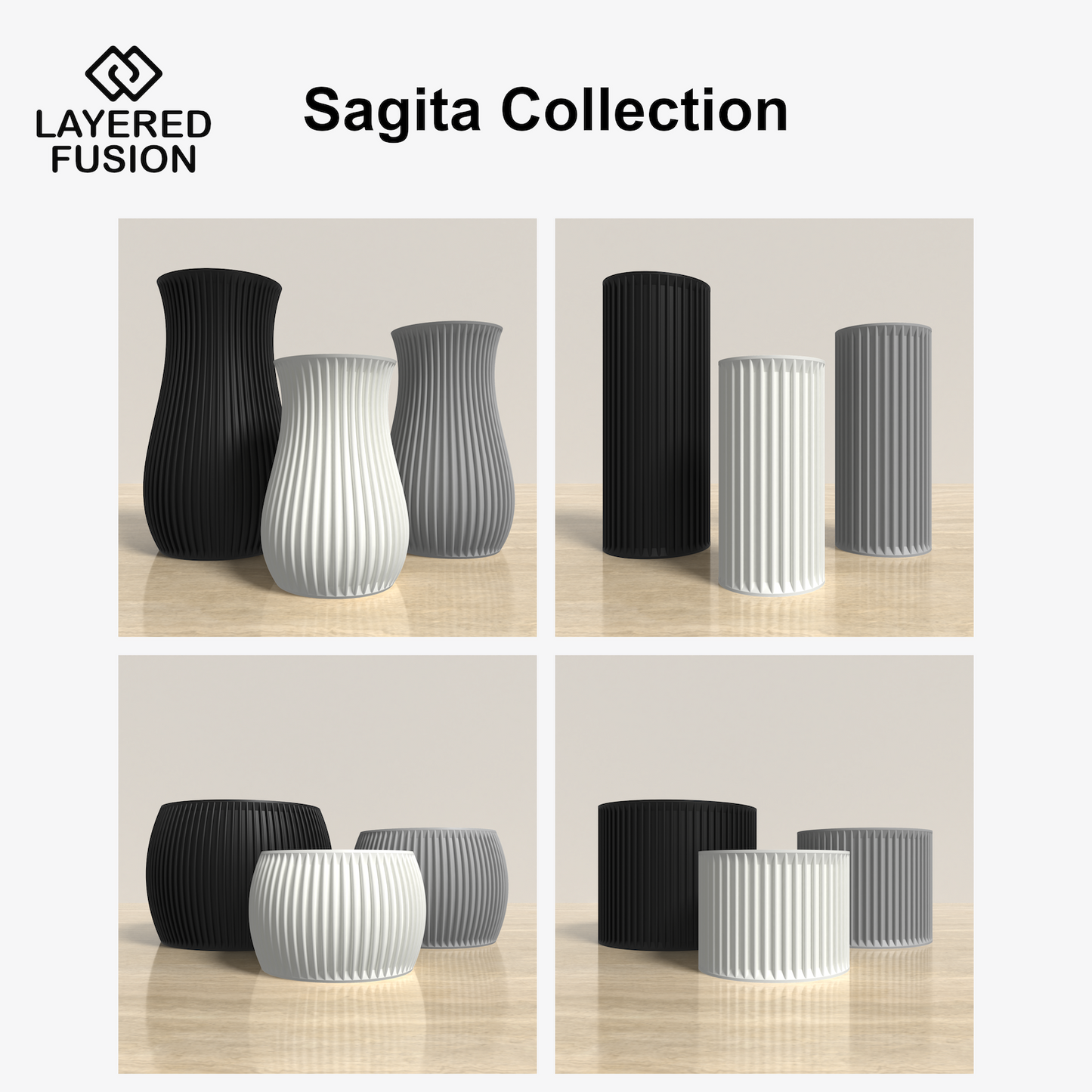SAGITA Vases and Planters Collection - Rounded and Cylinder Vases and Planters. Buy at www.layeredfusion.com.