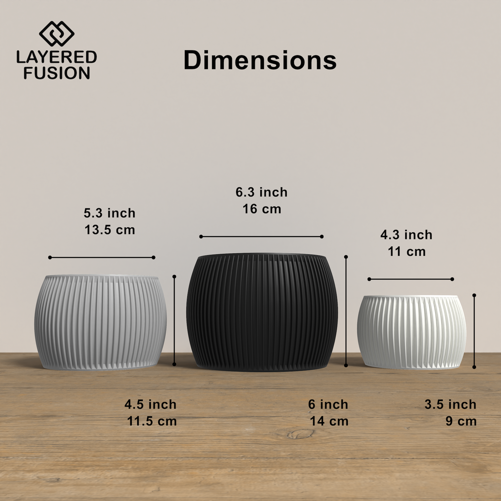 SAGITA Planter Collection - Dimensions Rounded Planter. Buy at www.layeredfusion.com.
