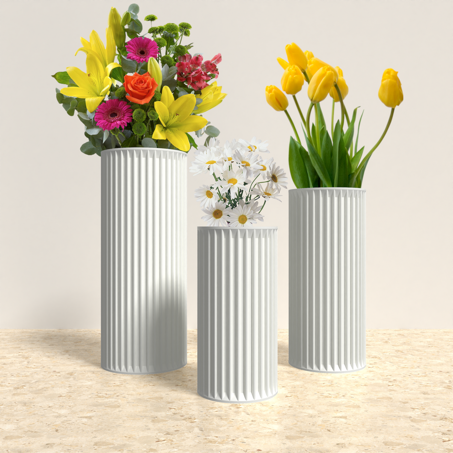 SAGITA Vase Collection - White Cylinder Vase. Buy at www.layeredfusion.com.