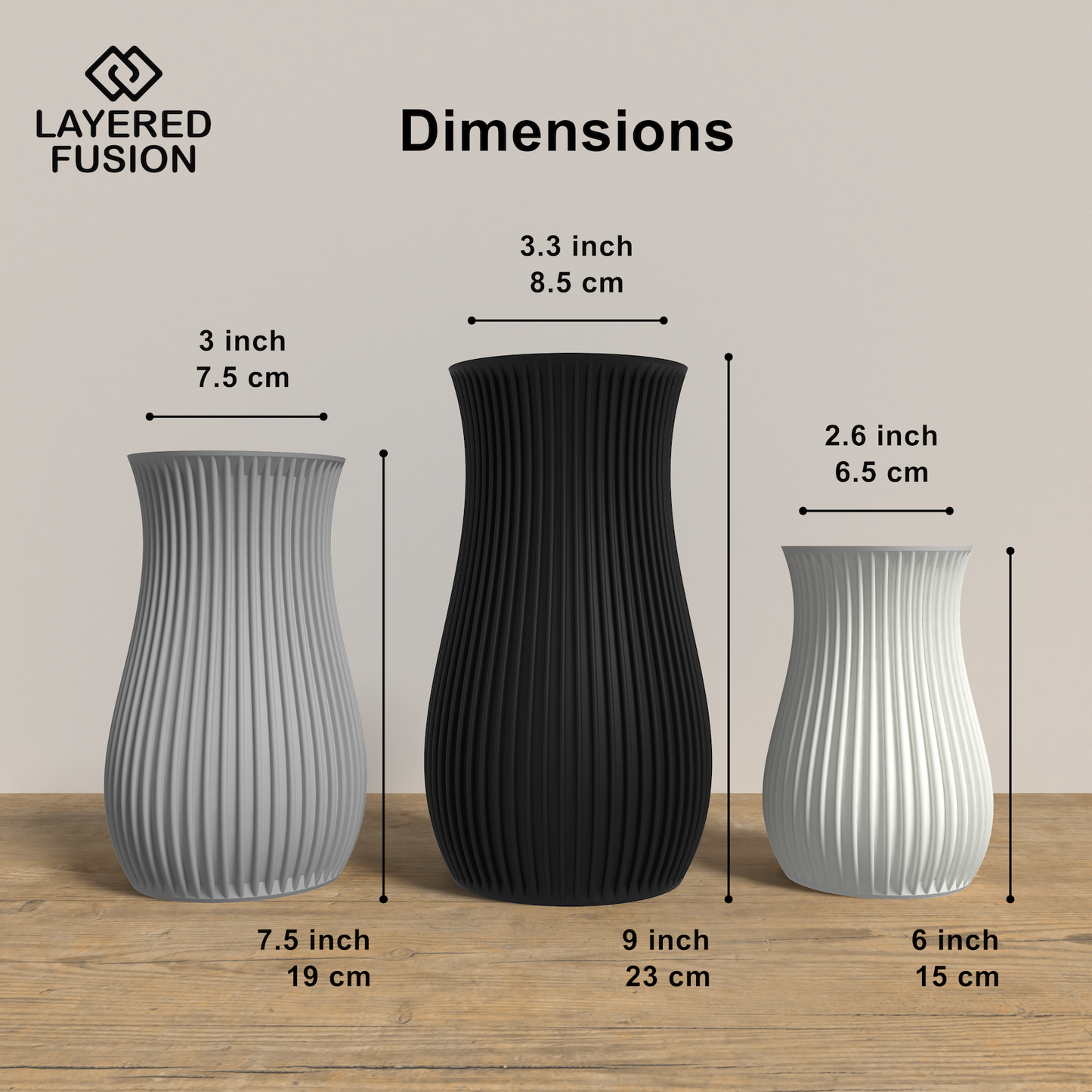 SAGITA Vase Collection - Dimensions Rounded Vase. Buy at www.layeredfusion.com.