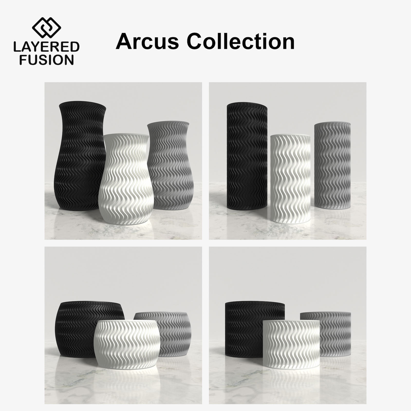 ARCUS Vases and Planters Collection - Rounded and Cylinder Vases and Planters. Buy at www.layeredfusion.com.
