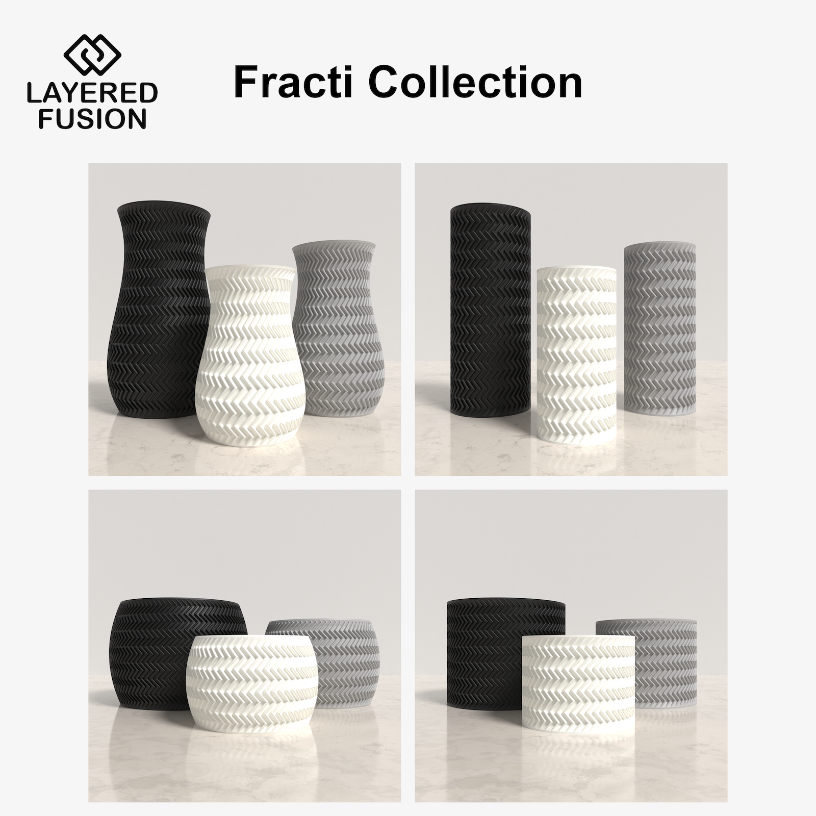 FRACTI Vases and Planters Collection - Rounded and Cylinder Vases and Planters. Buy at www.layeredfusion.com.