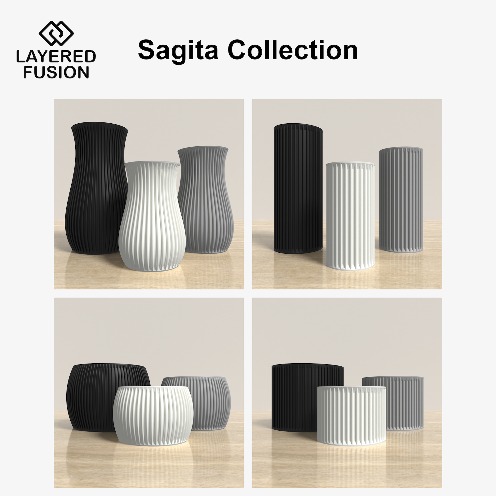 SAGITA Vases and Planters Collection - Rounded and Cylinder Vases and Planters. Buy at www.layeredfusion.com.